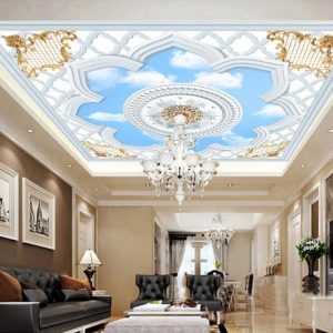 歐式3d立體壁紙墻紙東南亞風(fēng)格中式頂面吊頂天花板圓形燈池壁畫(huà)
